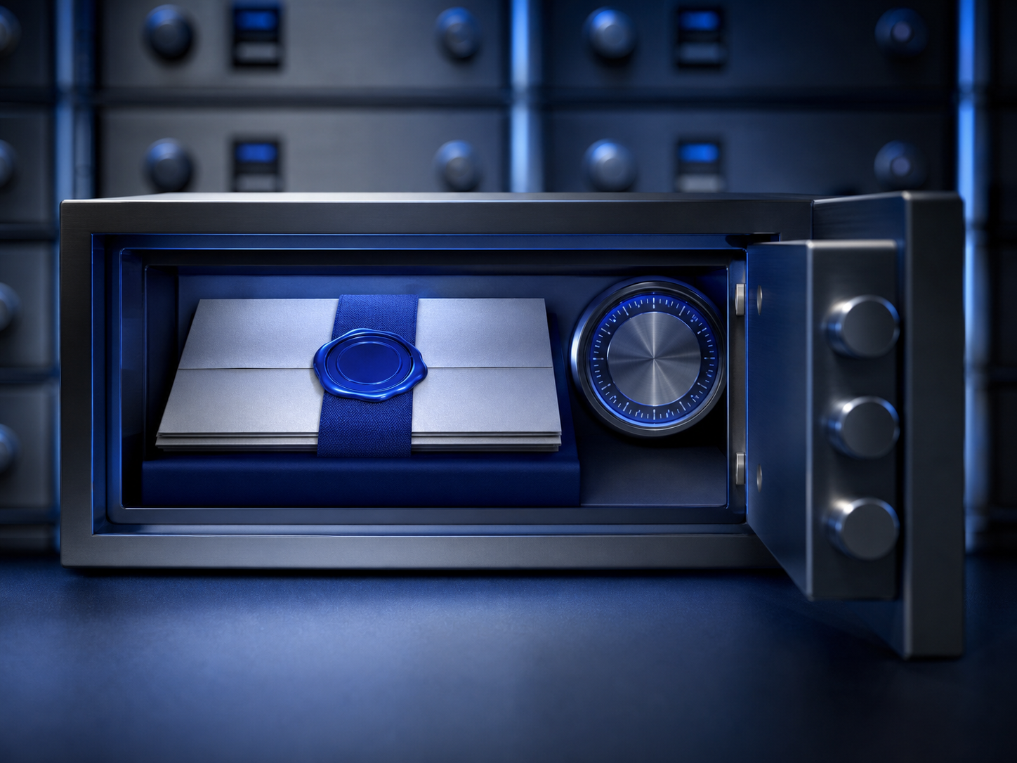 A secure fixed-deposit document inside a precision vault