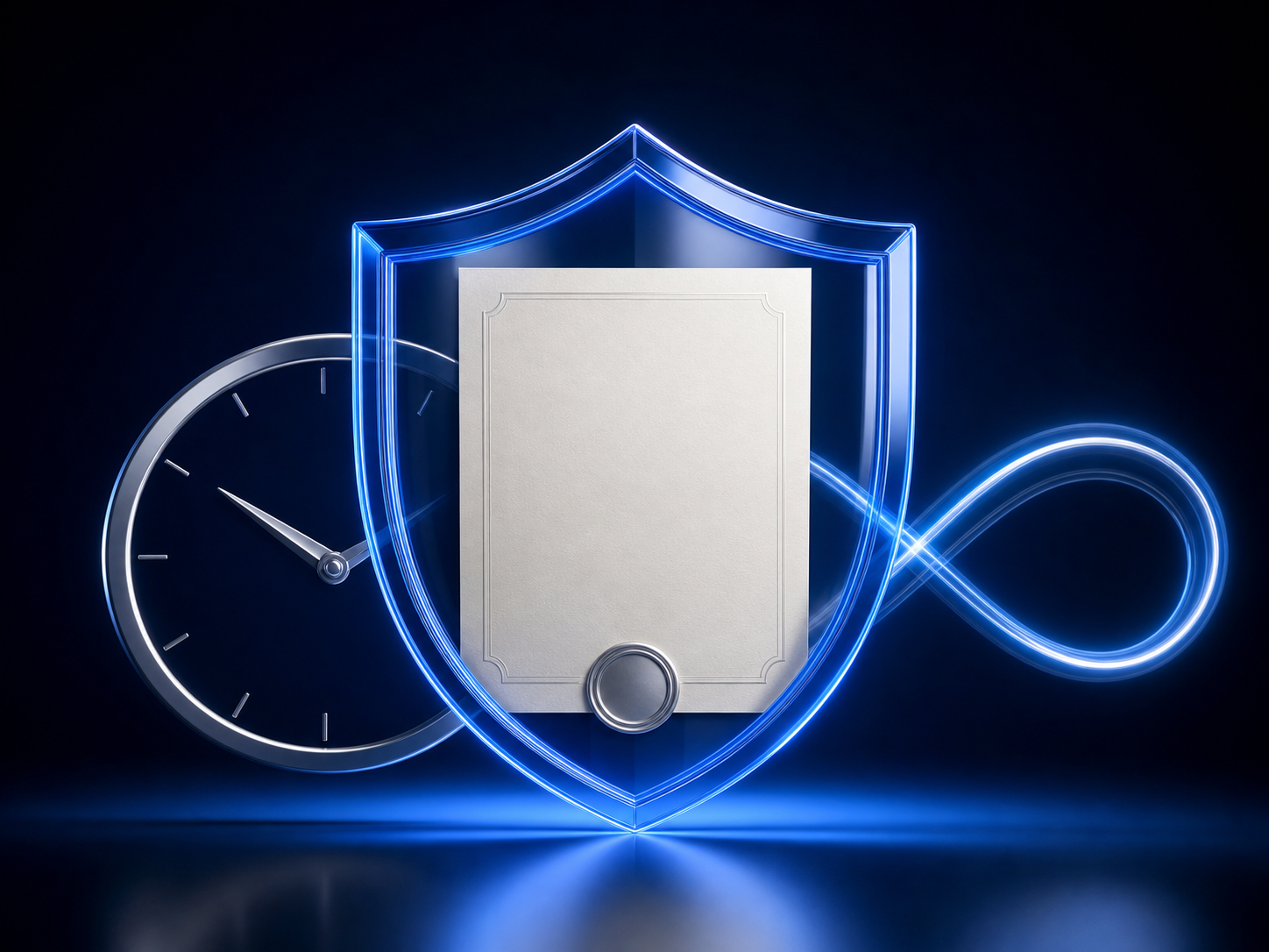 A life insurance policy protected by a shield, clock and infinity symbol